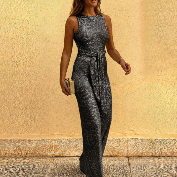 Glamorous Sleeveless Sequin Jumpsuit with Round Neck for Women