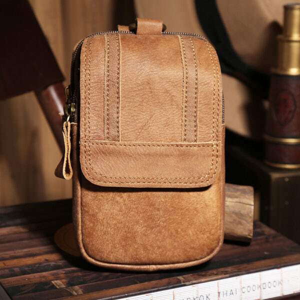 Men's Retro Classic Leather Messenger Shoulder Bag Business Waist Bag Phone Bag