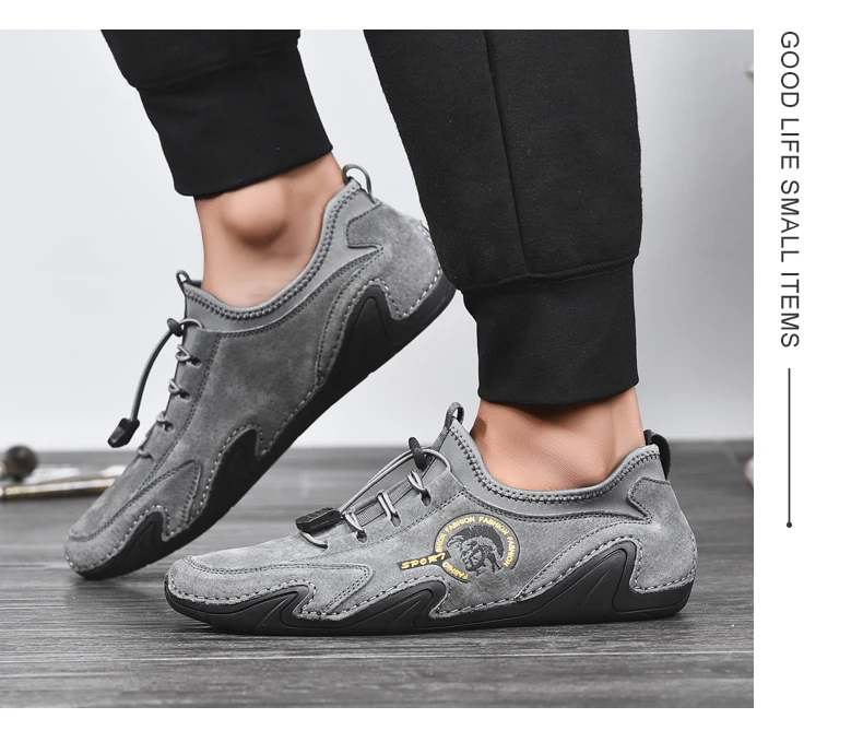 Mens Sneakers Casual Slip on Loafers Outdoor Light Flats Genuine Leather Shoes Comfortable Doudou Cross-legged Shoes - onlinemegasale.com