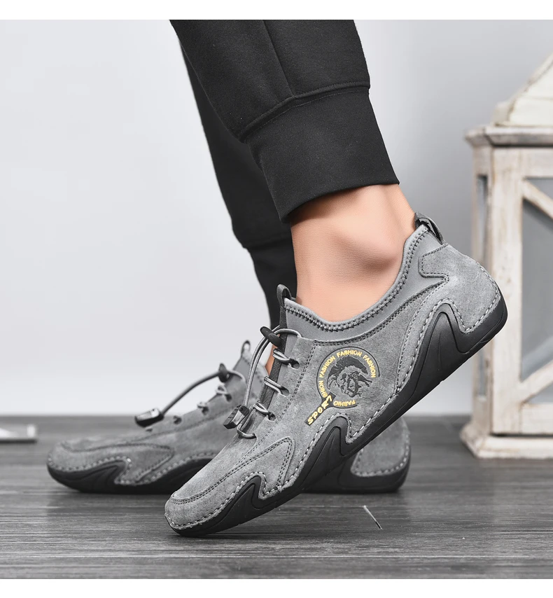 Mens Sneakers Casual Slip on Loafers Outdoor Light Flats Genuine Leather Shoes Comfortable Doudou Cross-legged Shoes - onlinemegasale.com