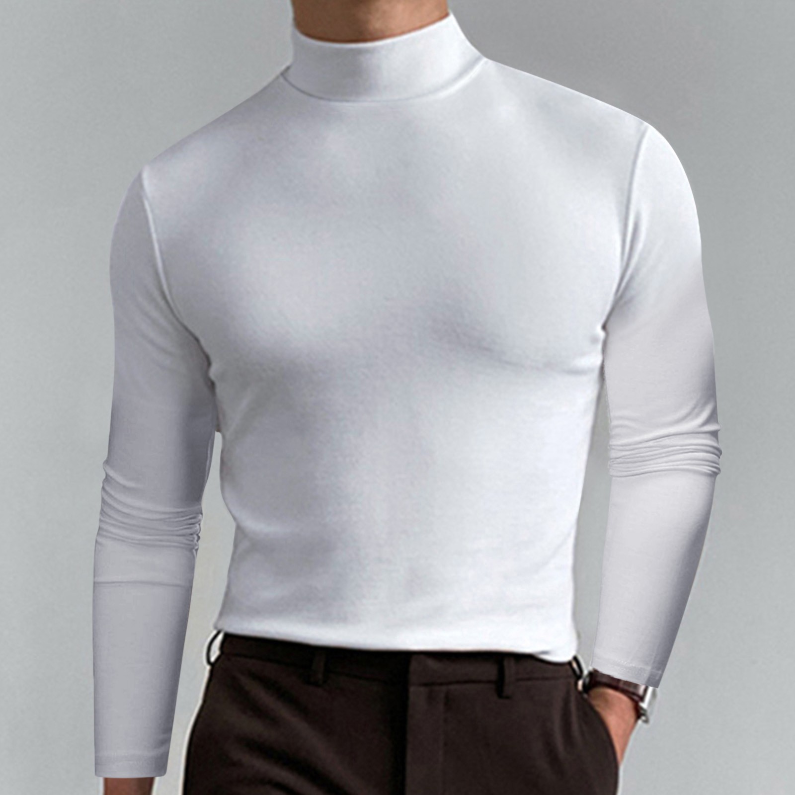 Mens High Neck Slim Fit Long Sleeve T-shirt - onlinemegasale.com