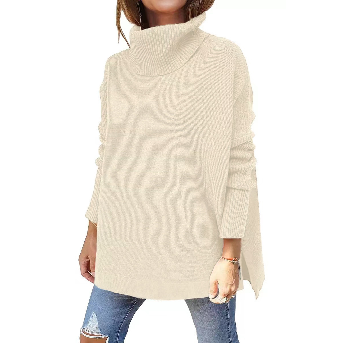 Women's Turtleneck Oversized Sweater Mid Length - onlinemegasale.com