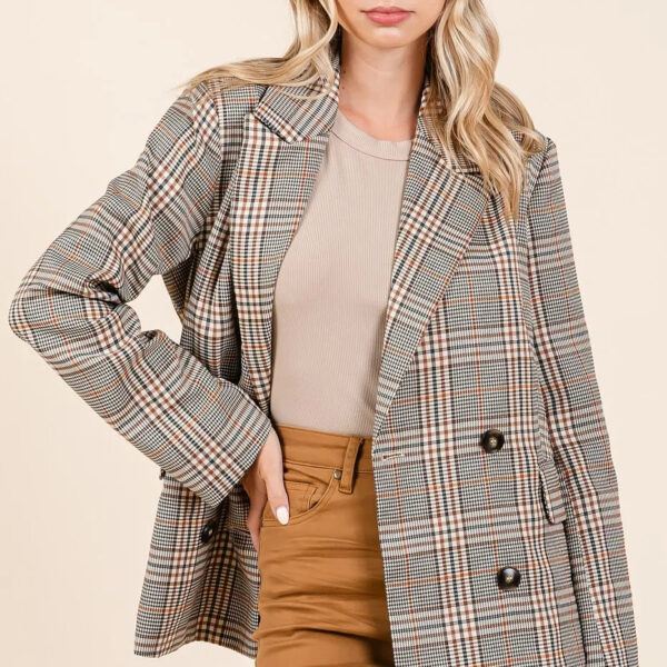 Plaid Double Breasted Relaxed Fit Blazer