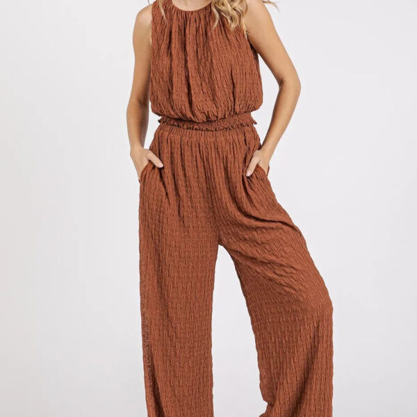Textured Stretchy Crop Tank and Pants Set