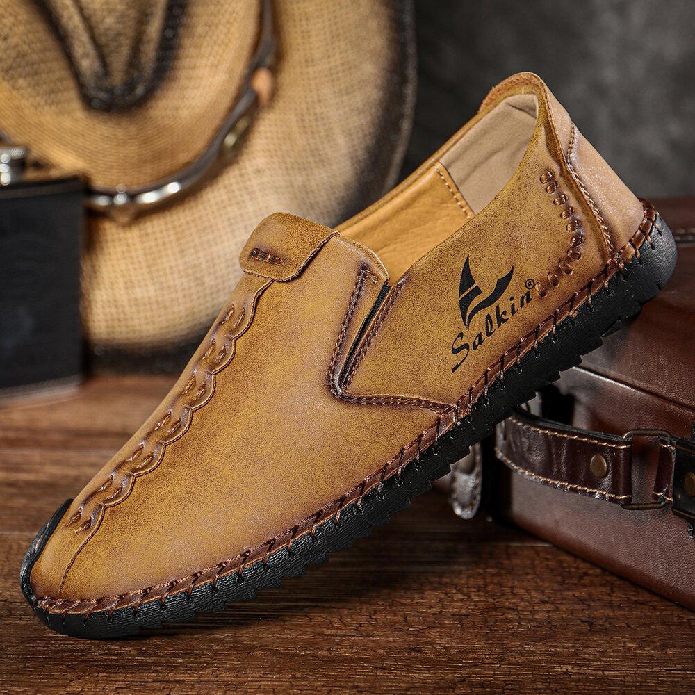 c9e3577d-55bd-4393-8c0a-80d025aee97c Men's Micfofiber Leather Wearable Soft Sole Slip-on Hand Sewing Flat Shoes - onlinemegasale.com