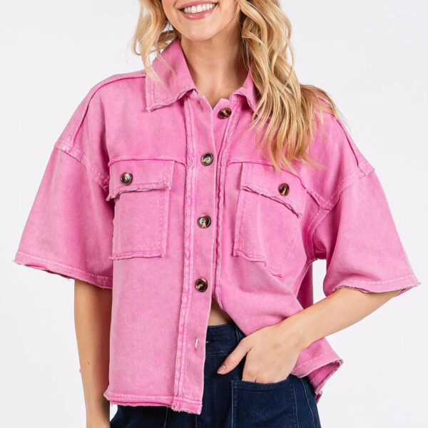 Mineral Wash Boxy Short Sleeve Button Down Shirt