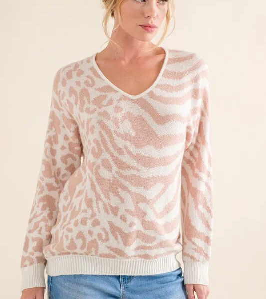 Leopard Zebra Combo Casual Sweater Top