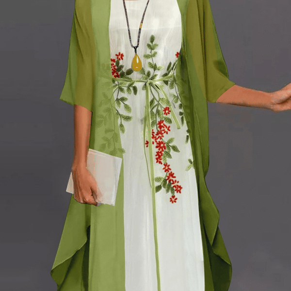 Lady Elegant Loose Chiffon Floral Dress Suits