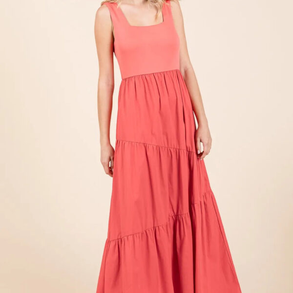 Mix Media Square Neck Maxi Dress