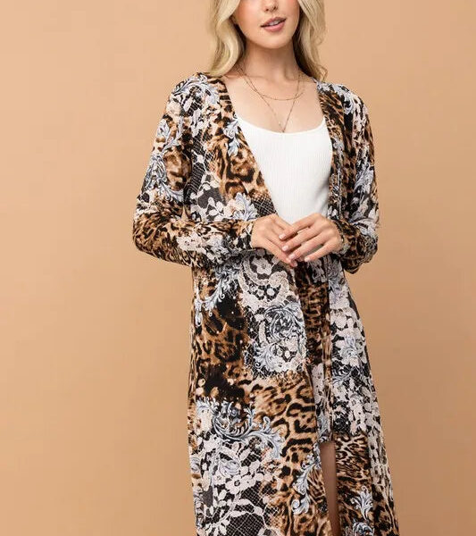 Animal Print Kimono and Shorts Set