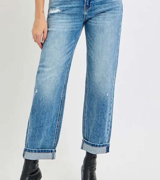 RISEN High Rise Ankle Boyfriend Distressed Jeans