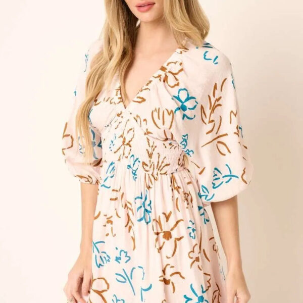 Flower Print Mocked Waist Mini Dress