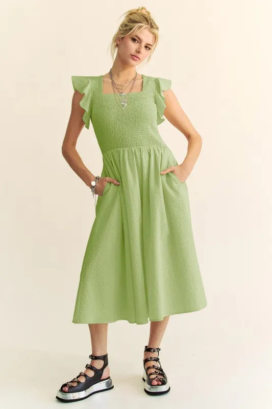 f09a39ea317c4e888dce2d060be72019-Max-Origin Davi & Dani Ruffled Cap Sleeve Smocked Mini Dress - onlinemegasale.com