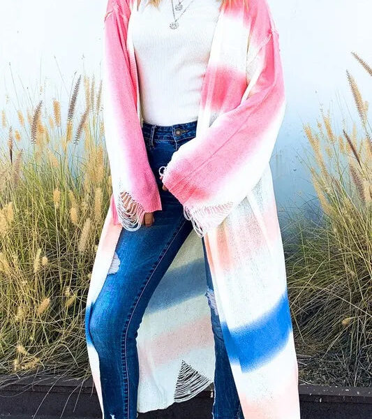 Multi Gradation Dye Maxi Cardigan Sweater