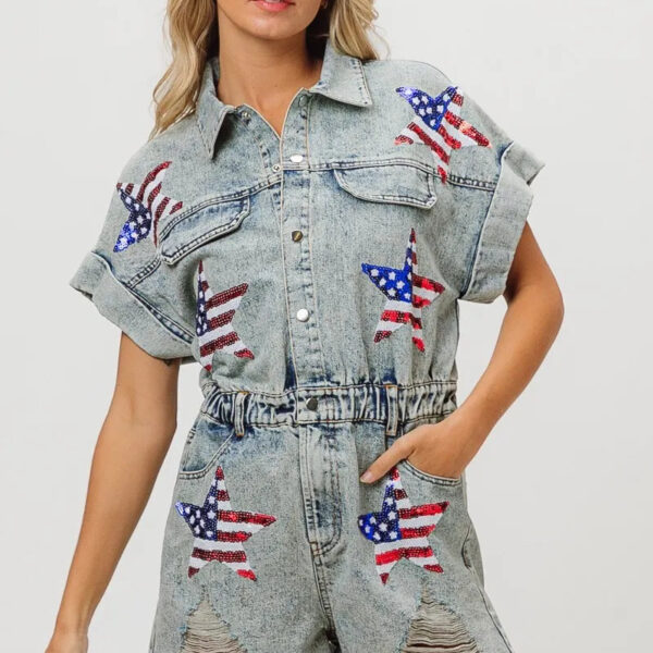 American Flag Washed Romper