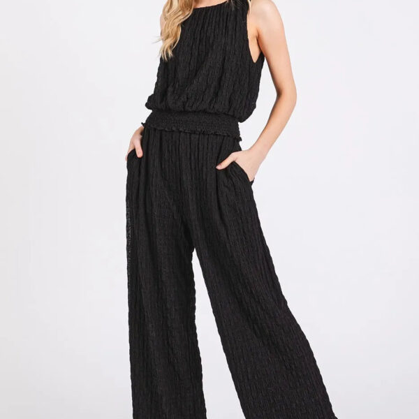 Textured Stretchy Crop Tank and Pants Set