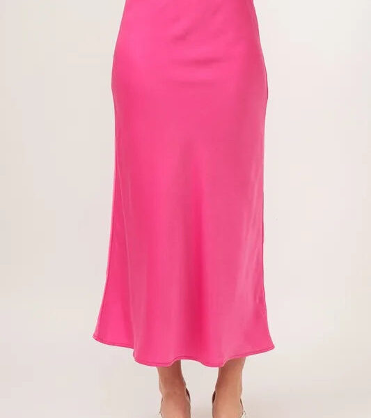 Solid Satin Midi Skirt