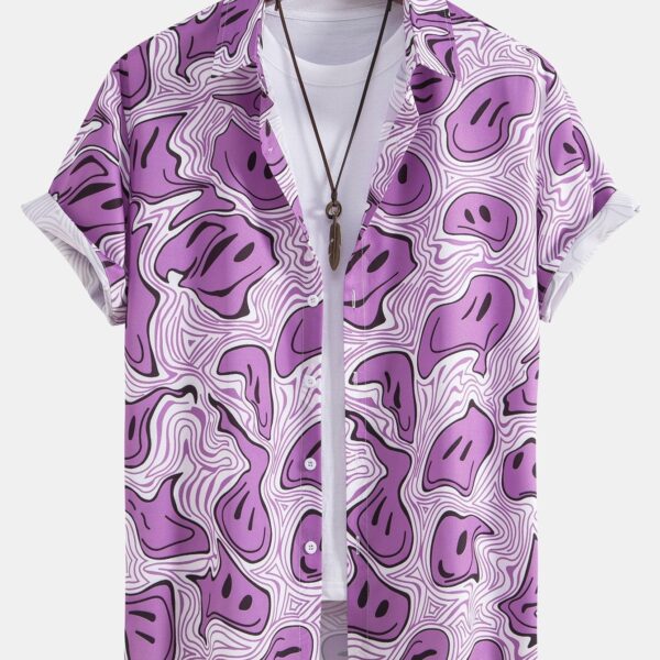 Psychedelic Smiley Print Button Shirt