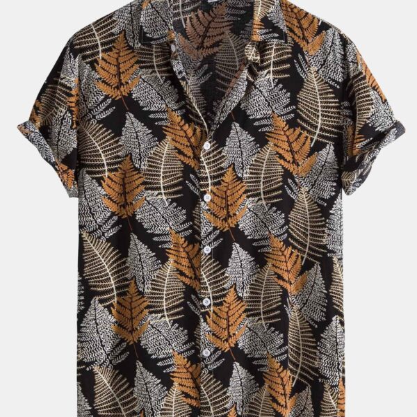 Viscose Leaf Print Button Up Shirt