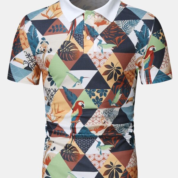 Flamingo Tropical Print Polo Shirt