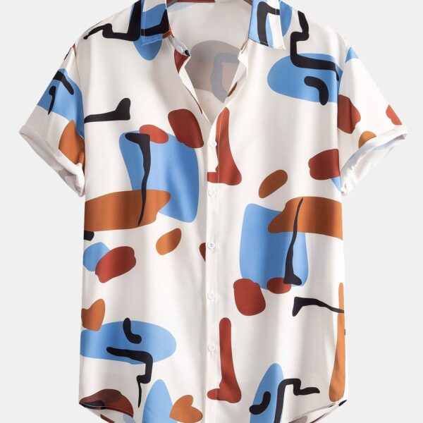 Color Block Print Button Up Shirt
